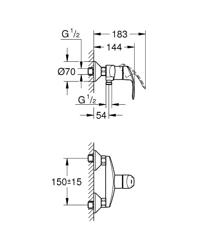 Однорычажный смеситель для ванны с 2 отверстиями и переключателем Grohe Eurosmart ARCH-00071128 - Вид №2