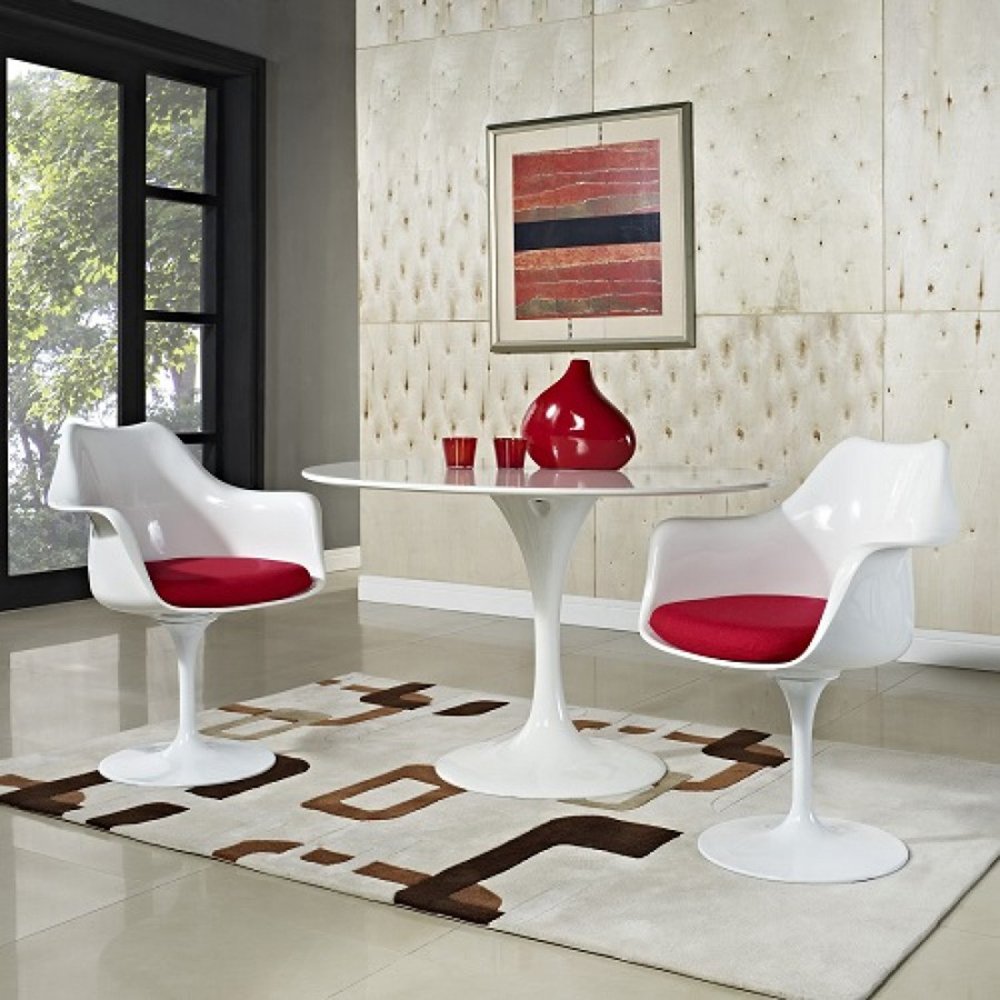 Стул пластиковый белый с красной подушкой Eero Saarinen Style Tulip Chair SOHO DESIGN ДИЗАЙНЕРСКИЕ, TULIP 131548 Белый;красный  - Вид №5