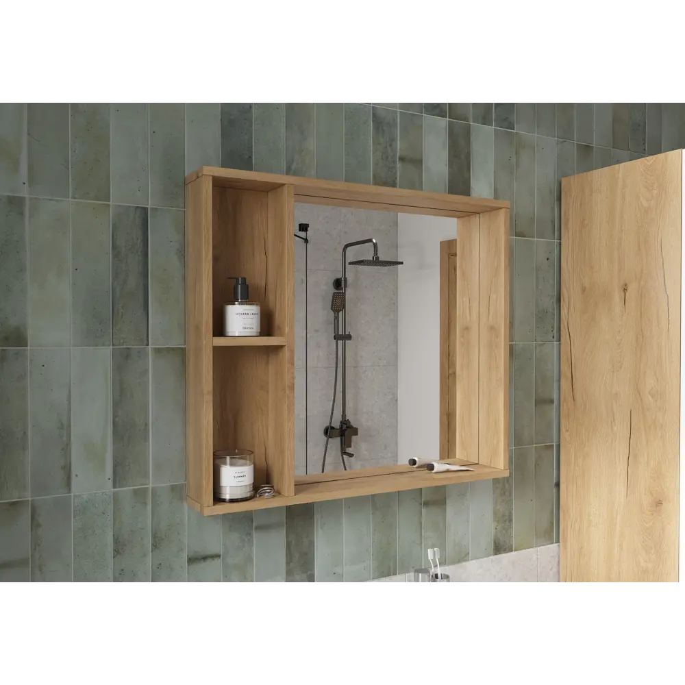 Зеркало для ванной Сохо KONSENSA с полками 80x69.6 см цвет светлый дуб STLM-2199660 - Вид №4