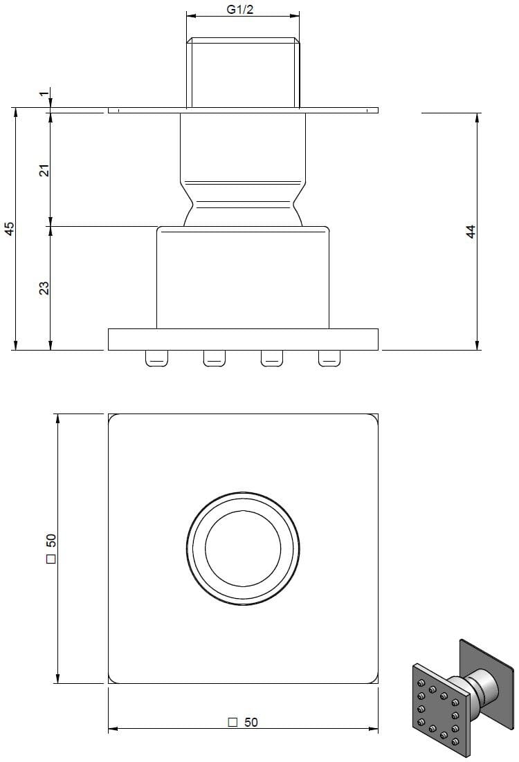 Термостатический набор для душа с душем Rubinetterie Treemme W-TOUCH RWIT 1BE4 / 2847 / 3B47 / RTBR / RTGA ARCH-00005023 - Вид №2