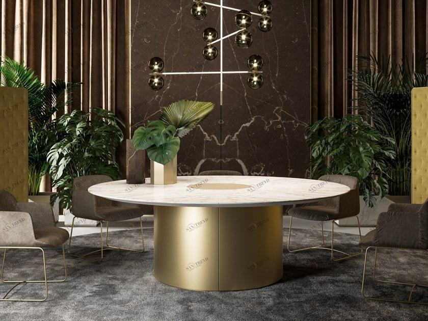 PROF Круглый стол для переговоров из мрамора с кабельной разводкой Block 2.0 sun-id-1510053