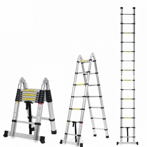 Двухсторонняя телескопическая лестница с шарниром 2,2+2,2 м  (7+7 ступ) ALUMET DTLH 2.2