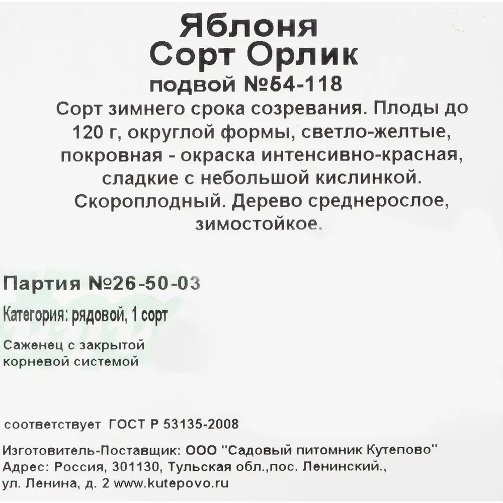 Яблоня «Орлик» С7 180 см 82237815 STLM-2085506 Santreyd  - Вид №2