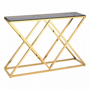 Консоль стеклянная 115х30 см дымчатая с золотом "Инсигния" STOOL GROUP  00-3881884 Золото