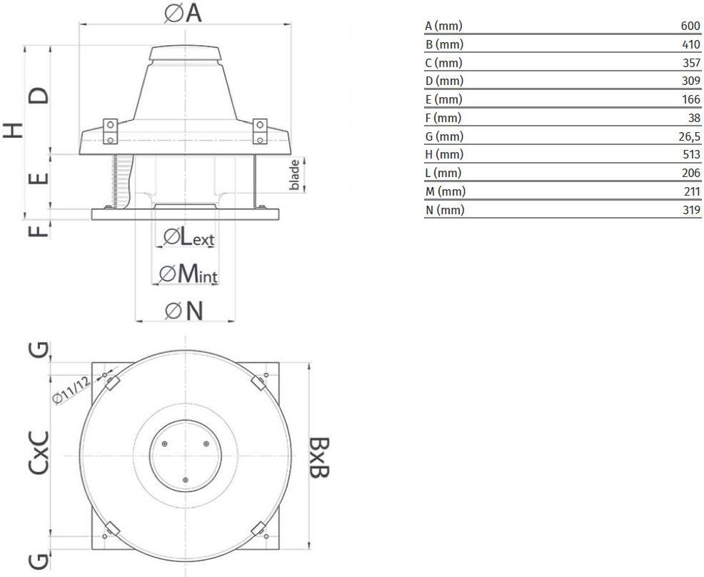 Vortice Центробежный крышный вентилятор для удаления горячего дыма Torrette tr-ed 15042 - Вид №1