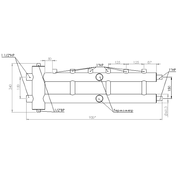 Купить Распределительный коллектор с гидрострелкой 120 кВт, 3+1 контур Прокситерм GSK4031 - Вид №7