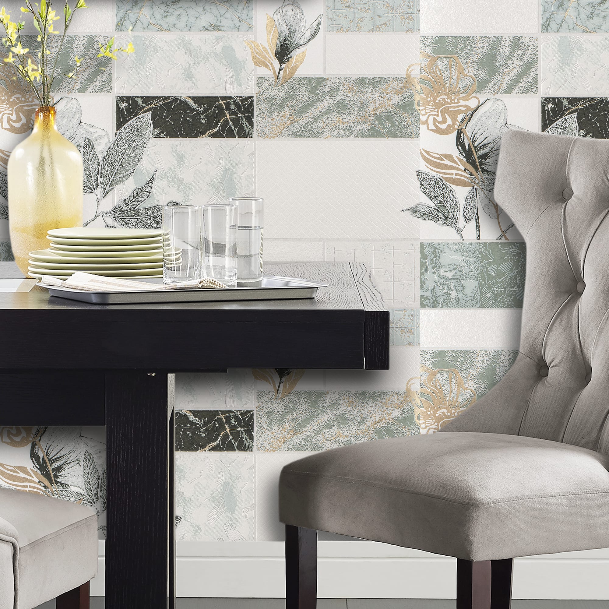 82938365 Обои виниловые зелёные 0.53 м 0222-4 Марморика Santreyd  - Вид №2