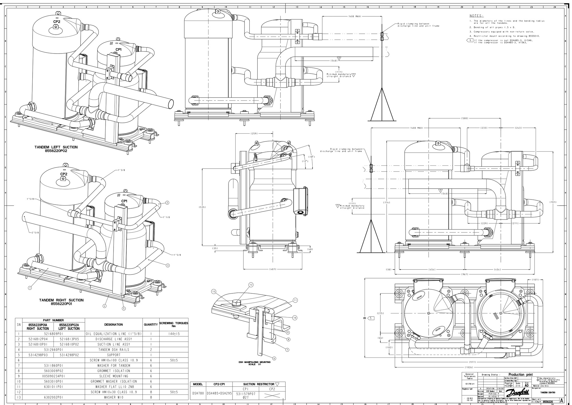 Danfoss DSH — Герметичные спиральные компрессоры, R410A DSH184A4AL Компрессор спиральный 120H1222  - Вид №8