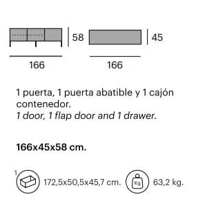 Низкий стальной и деревянный шкаф для телевизора Pilma New Zen ARCH-00142746 - Вид №3