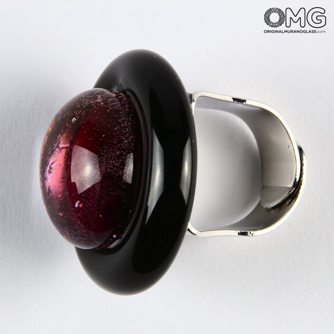 2484 ORIGINALMURANOGLASS Кольцо — стекло соммерсо фиолетовое — муранское стекло - Original Murano Glass OMG 3 см  - Вид №1