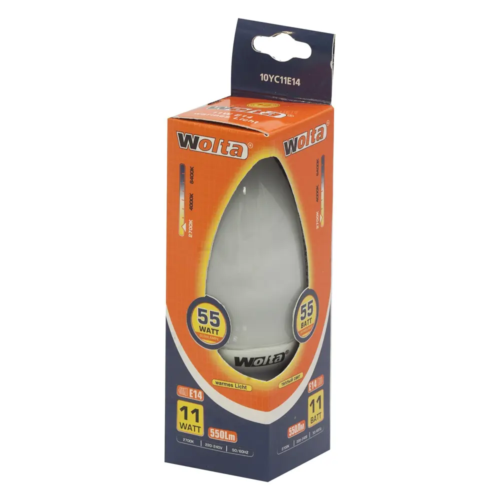 Лампа энергосберегающая Wolta свеча E14 11 Вт свет тёплый белый STLM-2164684 - Вид №1
