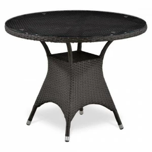 Стол круглый стеклянный, искусственный ротанг, коричневый 96 см AFINA  241123 Коричневый