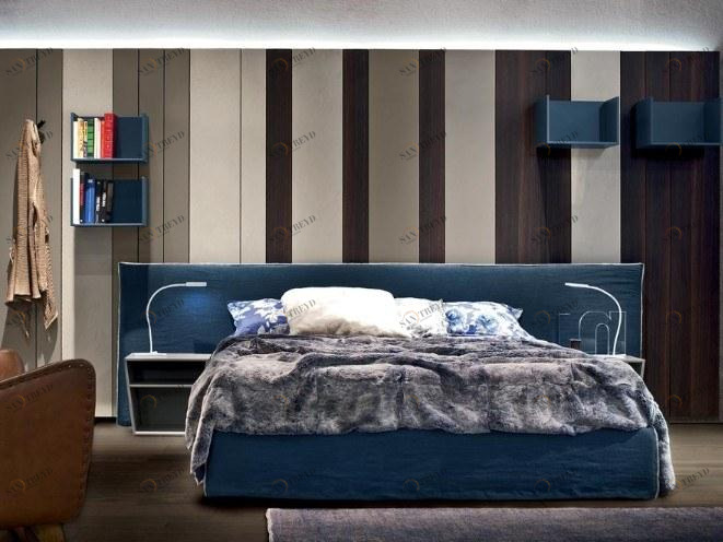 ZANETTE Кровать из ткани со встроенными прикроватными тумбочками с мягким изголовьем sun-id-1489730