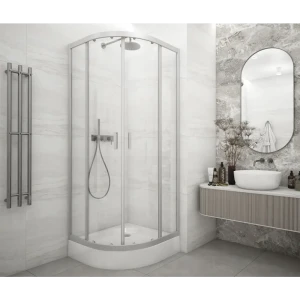 Душевая ширма Метакам Apart 1/4 круга 90x90x185см цвет профиля хром раздвижная стекло 4мм прозрачное