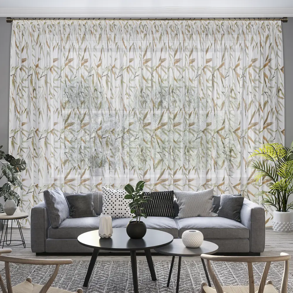 Тюль 1 м/п Nature Листья батист 300 см цвет бежево-серый GARDEN STLM-2166292 - Вид №4