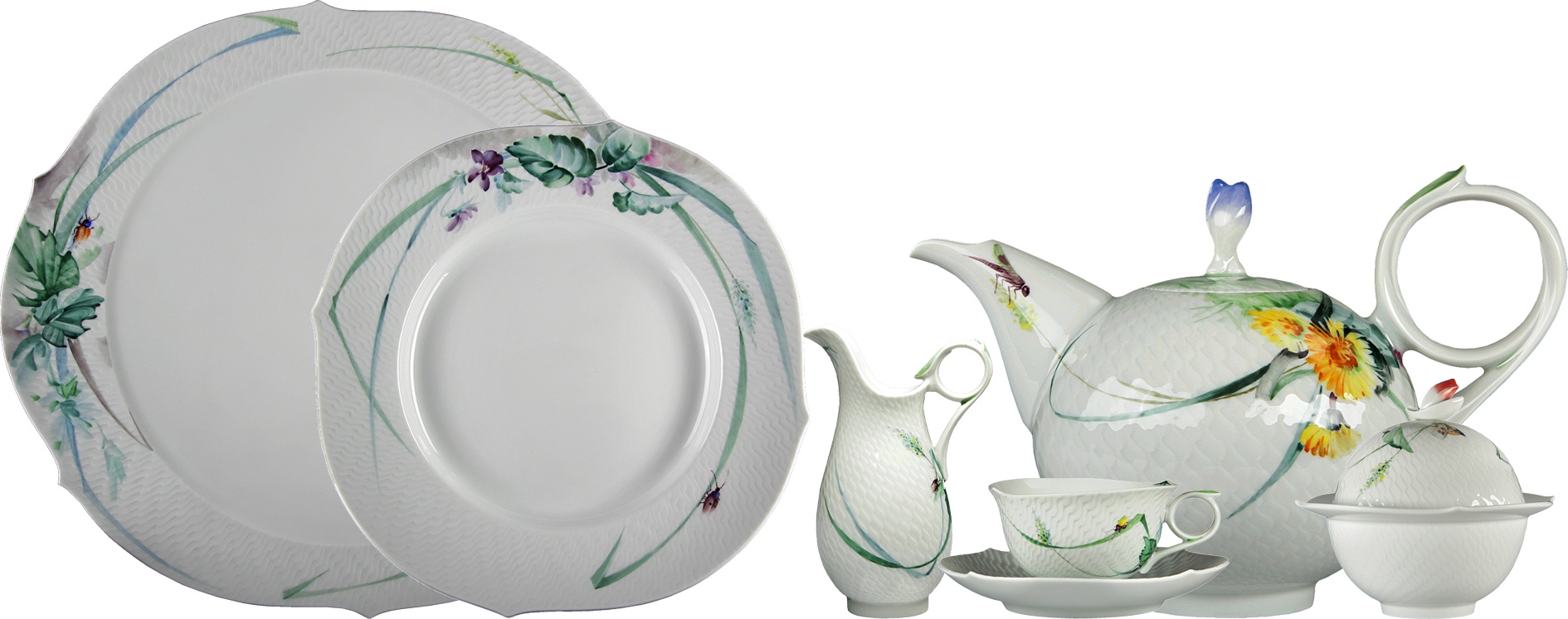 10626961 Meissen Сервиз чайный 6/22 "Игра волн, рельеф, дикая флора" Фарфор 