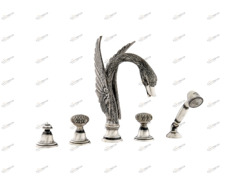 039456.000.00 Набор для ванны с пятью отверстиями Золото 24К Mestre Swan