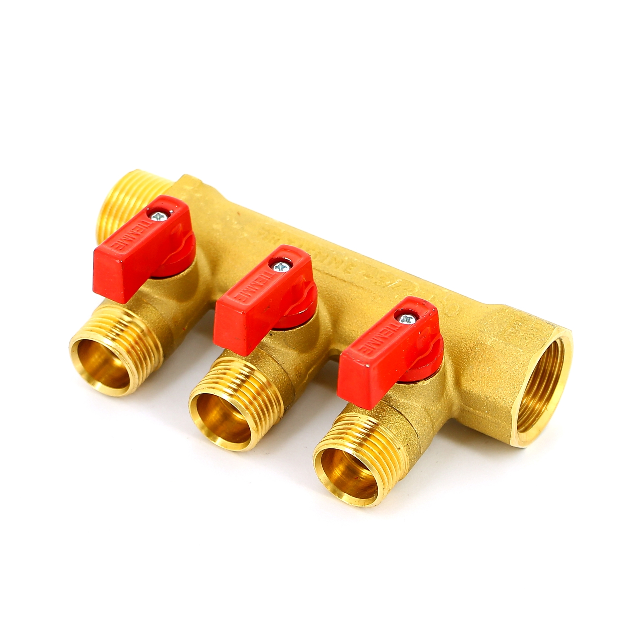 Коллектор НВ 3/4" с кранами TIEMME 3 выхода 1/2"Н 36мм (цвет пластиковых ручек по выбору) 1820001 - Вид №1