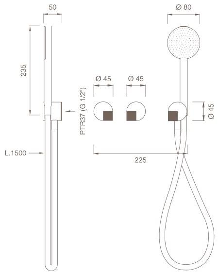 Ceadesign Настенный комплект из 2 смесителей для ванны / душа с ручным душем Duet Det 34h - Вид №1