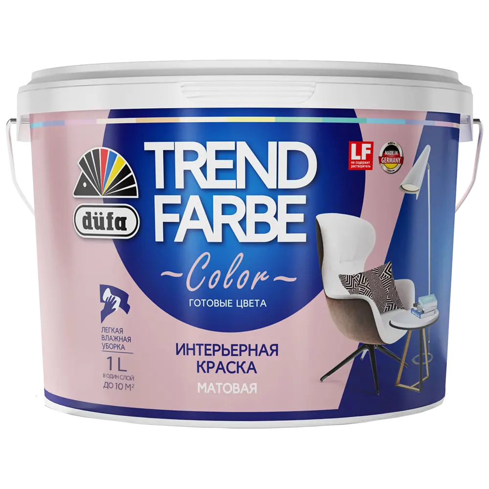 Краска для стен и потолков Trend Farbe цвет Розовый щербет 1 л Dufa STLM-2003047 - Вид №1