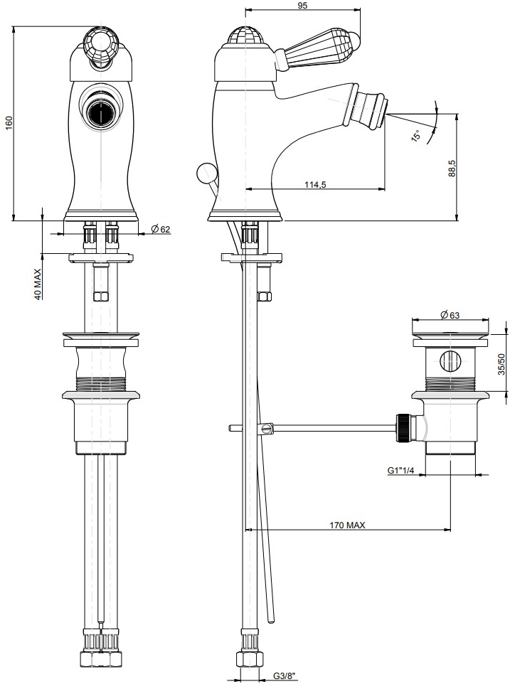 Rubinetterie Frattini Смеситель для биде, однорычажный Morgan suite sun-id-1468167 - Вид №1