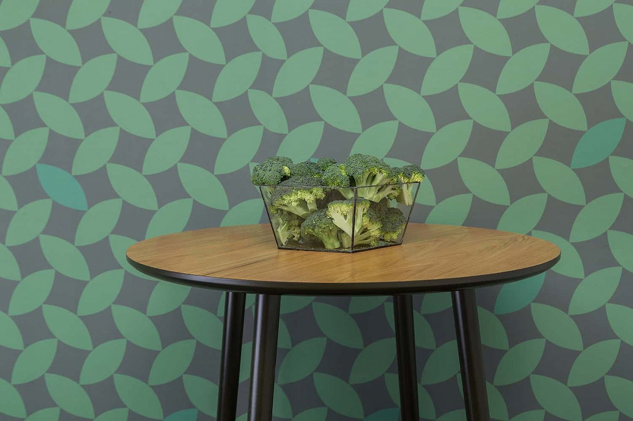 Стол обеденный круглый с деревянными ножками 90 см с кантом морская волна "Спутник" WOODI  00-3966008 Беленый дуб;бежевый  - Вид №1