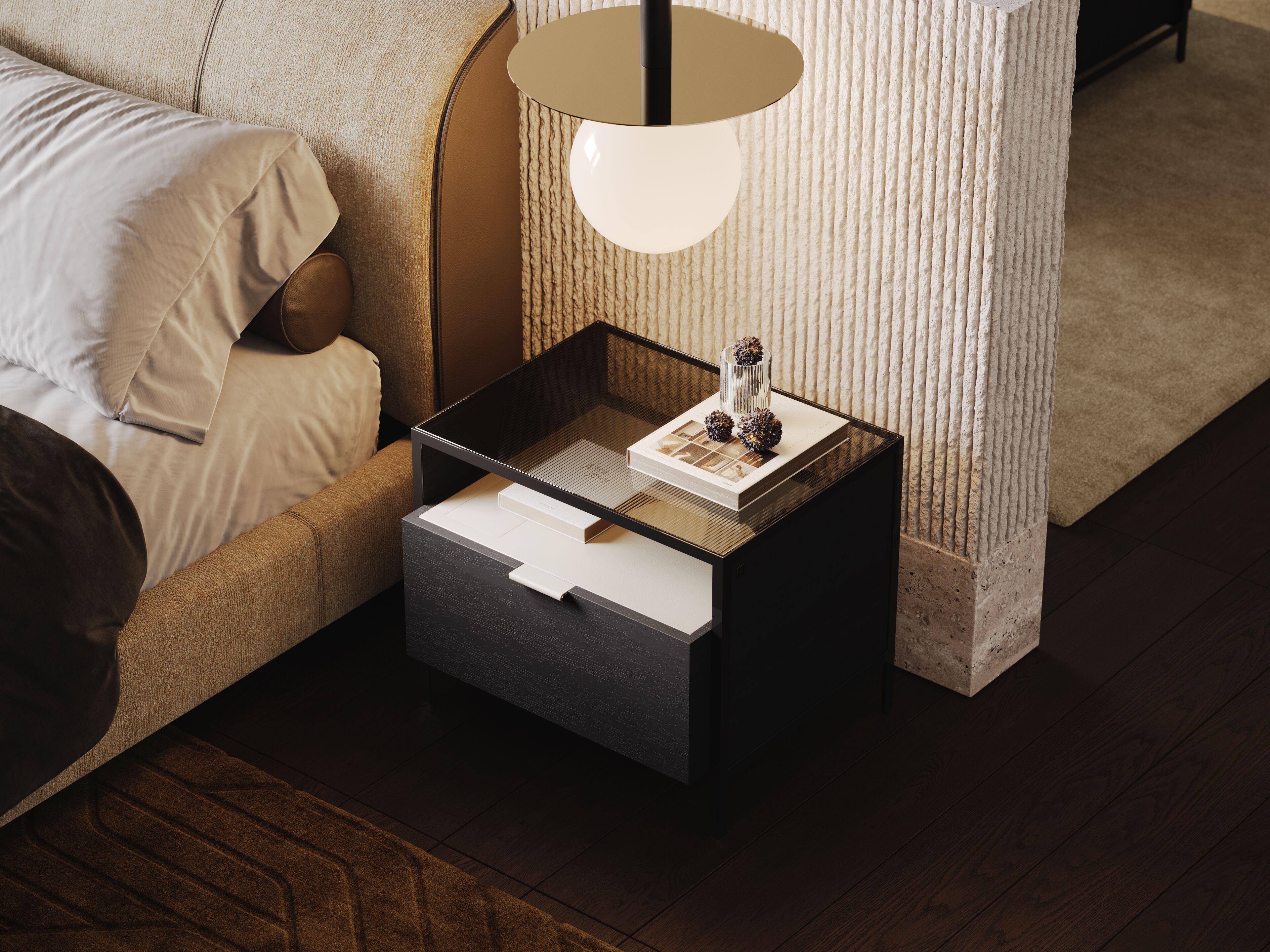 Тумбочка из дерева и стекла Laskasas холст ARCH-00120077 - Вид №2