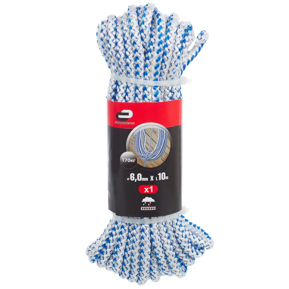 Шнур хозяйственно-бытовой Standers с сердечником 6 мм, 10 м, цвет белый/синий STLM-2029939 - Вид №3