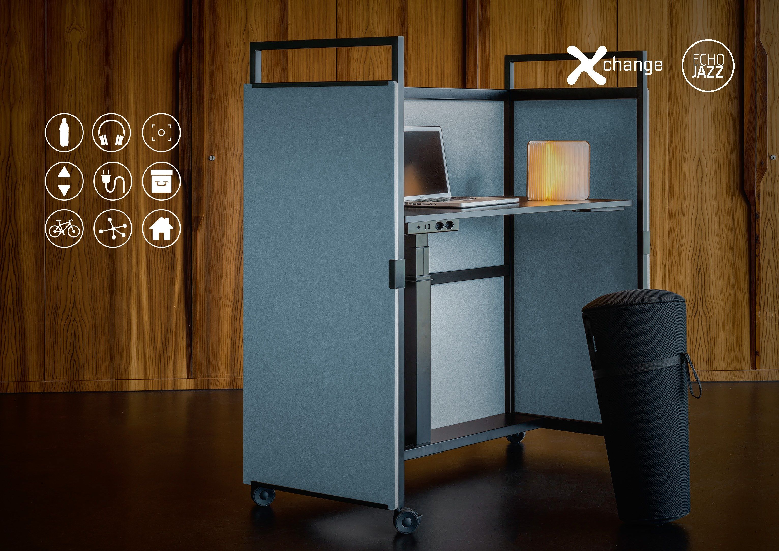 Рециркулированный ПЭТ регулируемая высота стол на колесах с электрической розеткой ECHOJAZZ MCART ARCH-00131553 - Вид №25