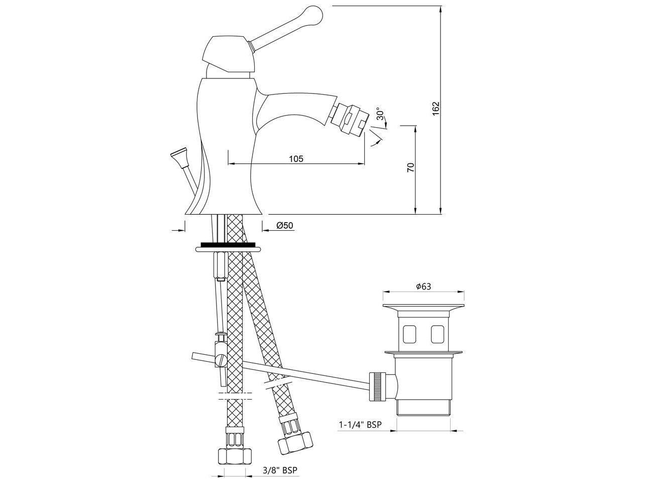 Однорычажный смеситель для биде с автоматическим сливом JAQUAR Queen's Prime ARCH-00125208 - Вид №2