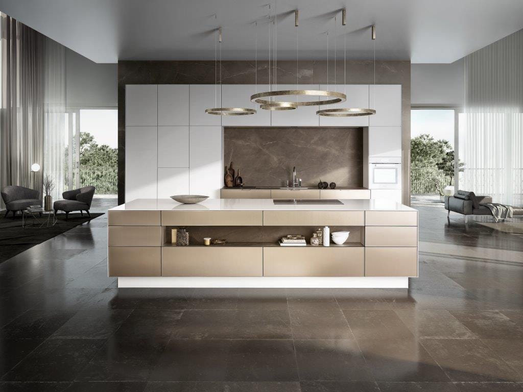 Островная кухня с бронзовой золотой металлической дверью SieMatic SieMatic PURE - SE 3003 R ARCH-00018084