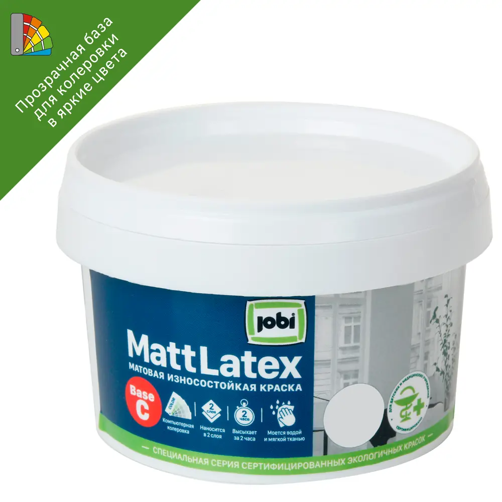 Краска Jobi Mattlatex матовая прозрачная база C для колеровки 250 мл 82432436