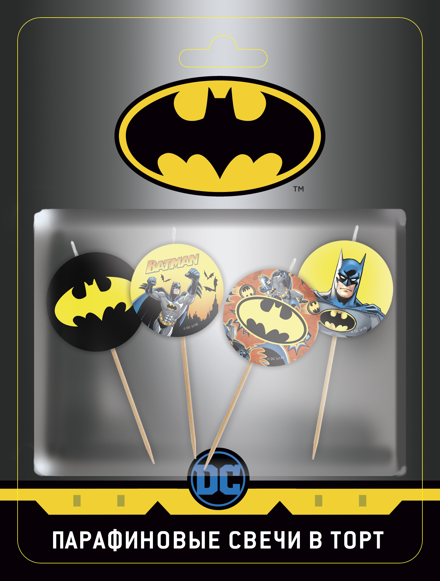280576 Парафиновые свечи в торт 4 шт. "Batman" Santreyd 