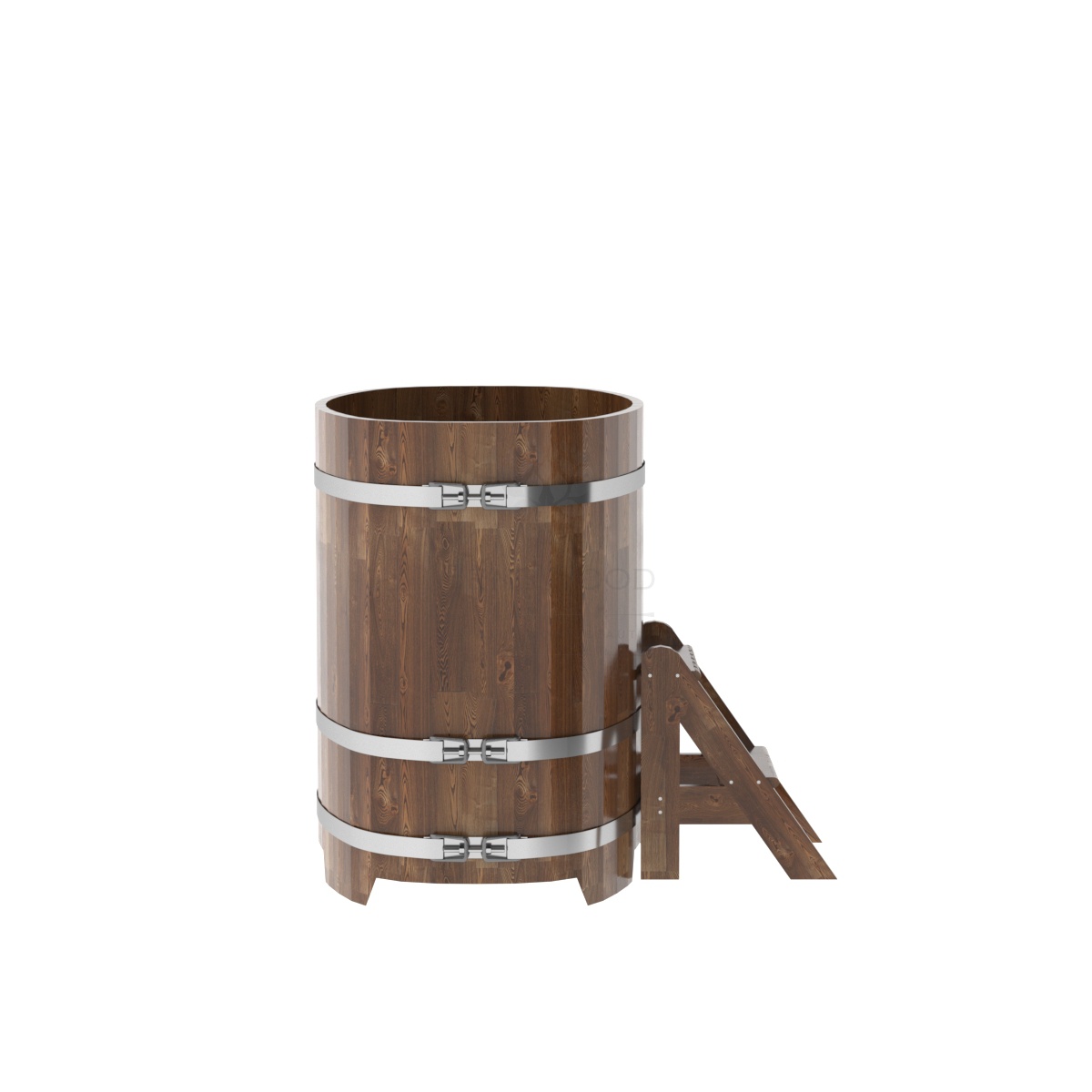 1383 Купель овальная из сращенных ламелей лиственницы 0,76х1,16х1,1 морёная Alyarus  - Вид №2