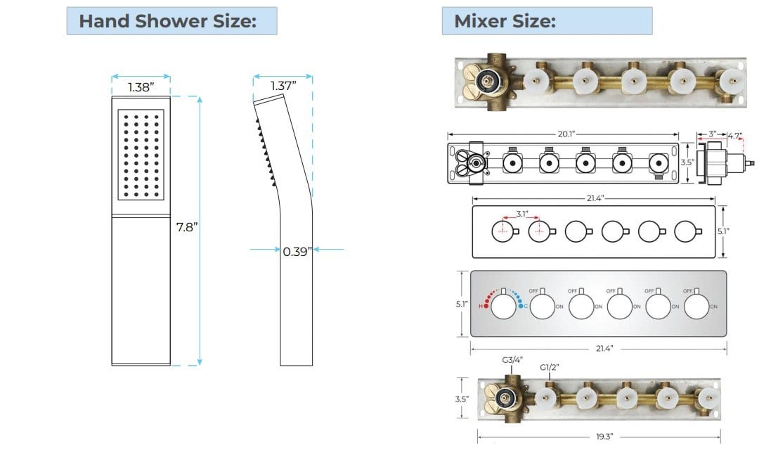 Светодиодный набор для душа из нержавеющей стали с ручным душем Fontana Showers FS1462 ARCH-00063213 - Вид №7
