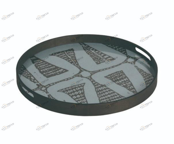 Ethnicraft Круглый поднос из дерева и стекла Wabi sabi 20458