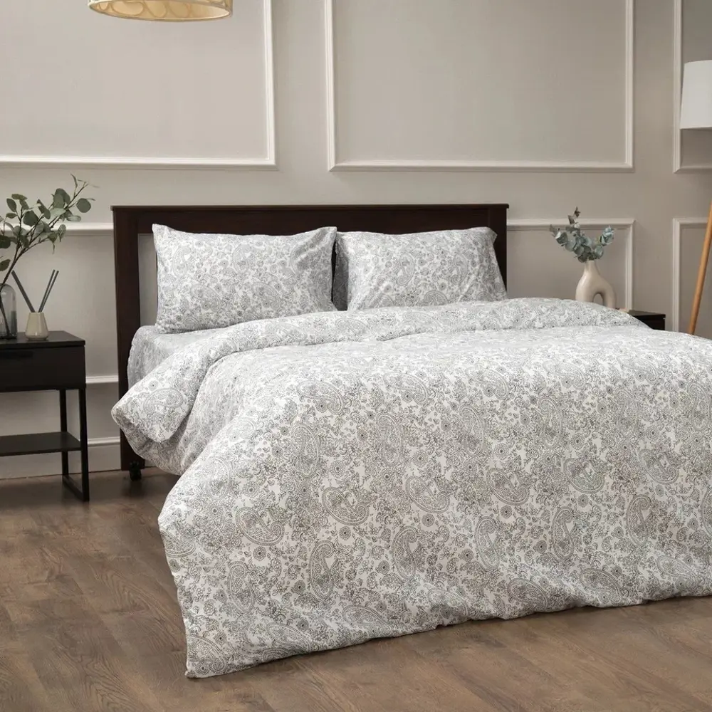 Комплект постельного белья Eclair Пейсли двуспальный полисатин серый 89396256 STLM-1374335 - Вид №4