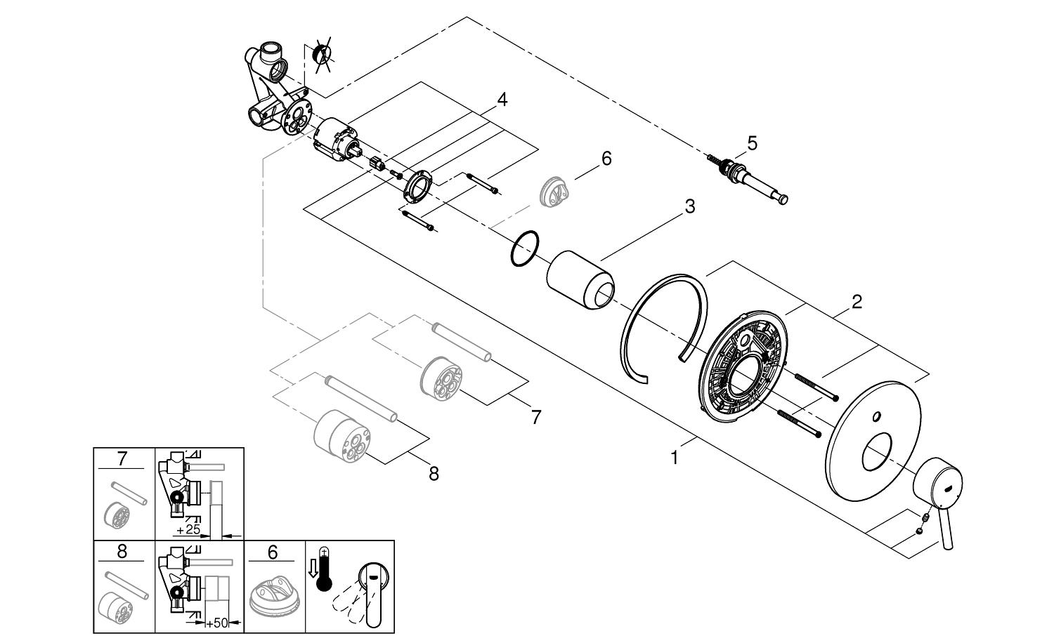 Однорычажный настенный смеситель для ванны / душа Grohe концепция ARCH-00043890 - Вид №3
