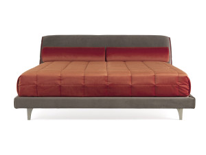 Двуспальная кровать из ткани с мягким изголовьем