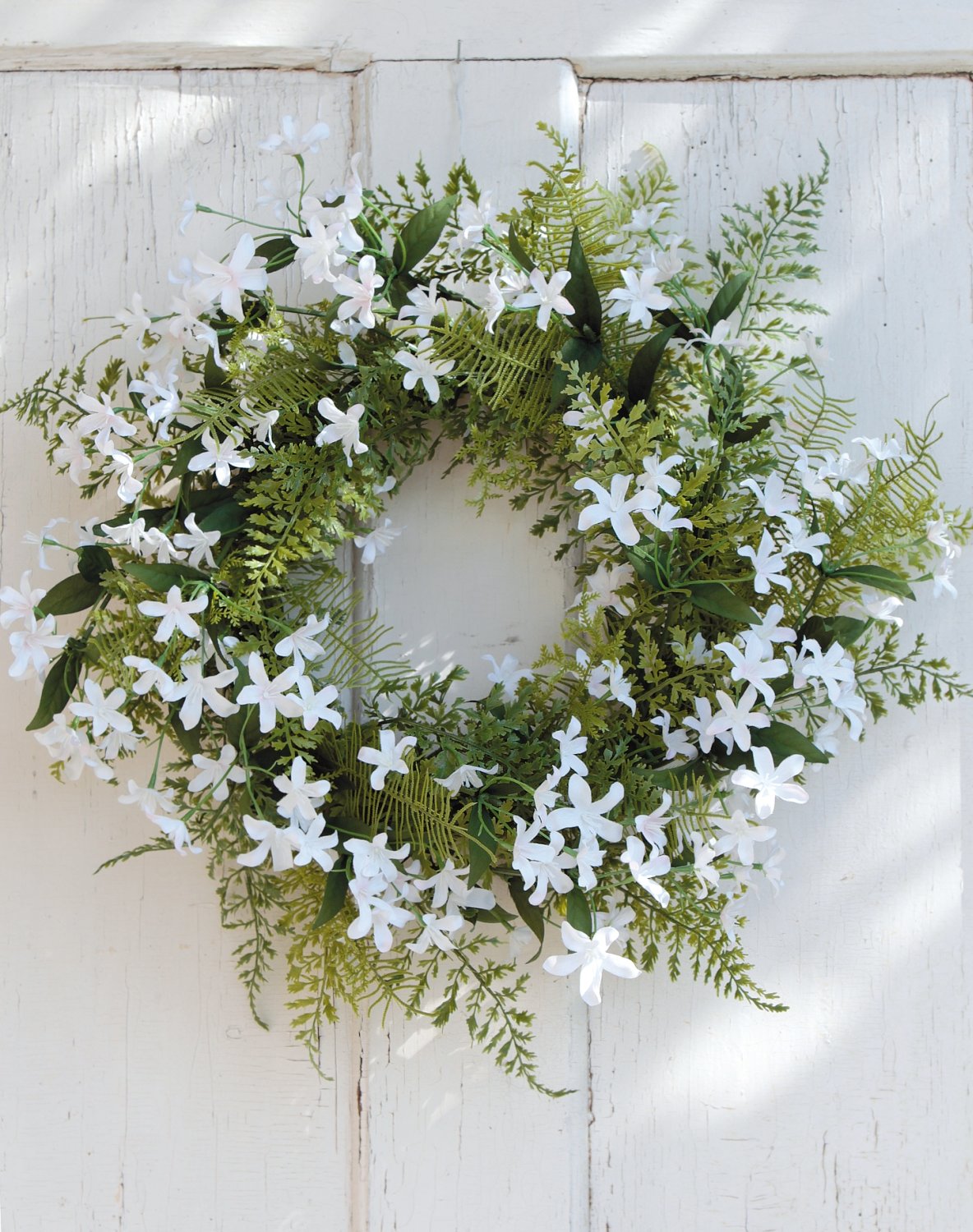 3105 705 a3 Искусственный венок 'жасмин / папоротник', Ø 45 см, бело-розовый H-andreas  - Вид №4