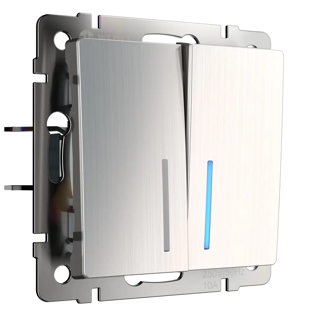 Выключатель встраиваемый Werkel 2 клавиши с подсветкой цвет глянцевый никель Встраиваемые механизмы STLM-2068098