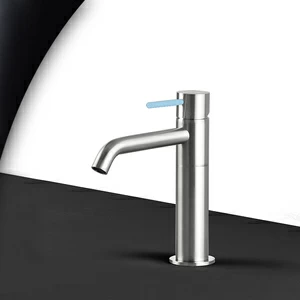 Смеситель для раковины сталь матовая с голубой ручкой Toki Radomonte TKS2SCIL17