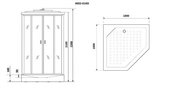 Душевая кабина NG-6002GD (1000х1000х2200) Santreyd NG-6001-02GD - Вид №3