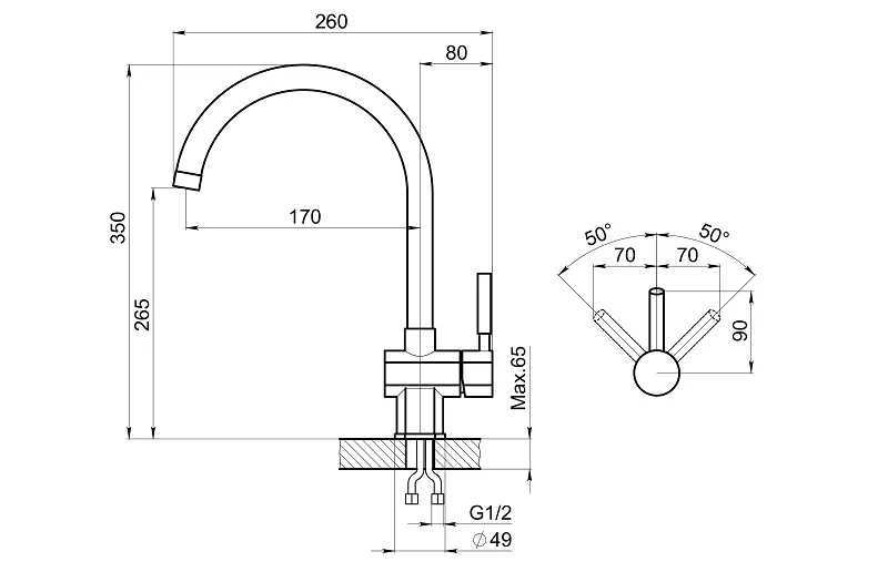 ST-31, ГРАФИТ, СМЕСИТЕЛЬ КУХОННЫЙ GRANULA Standart 31-ST-ST116 - Вид №2