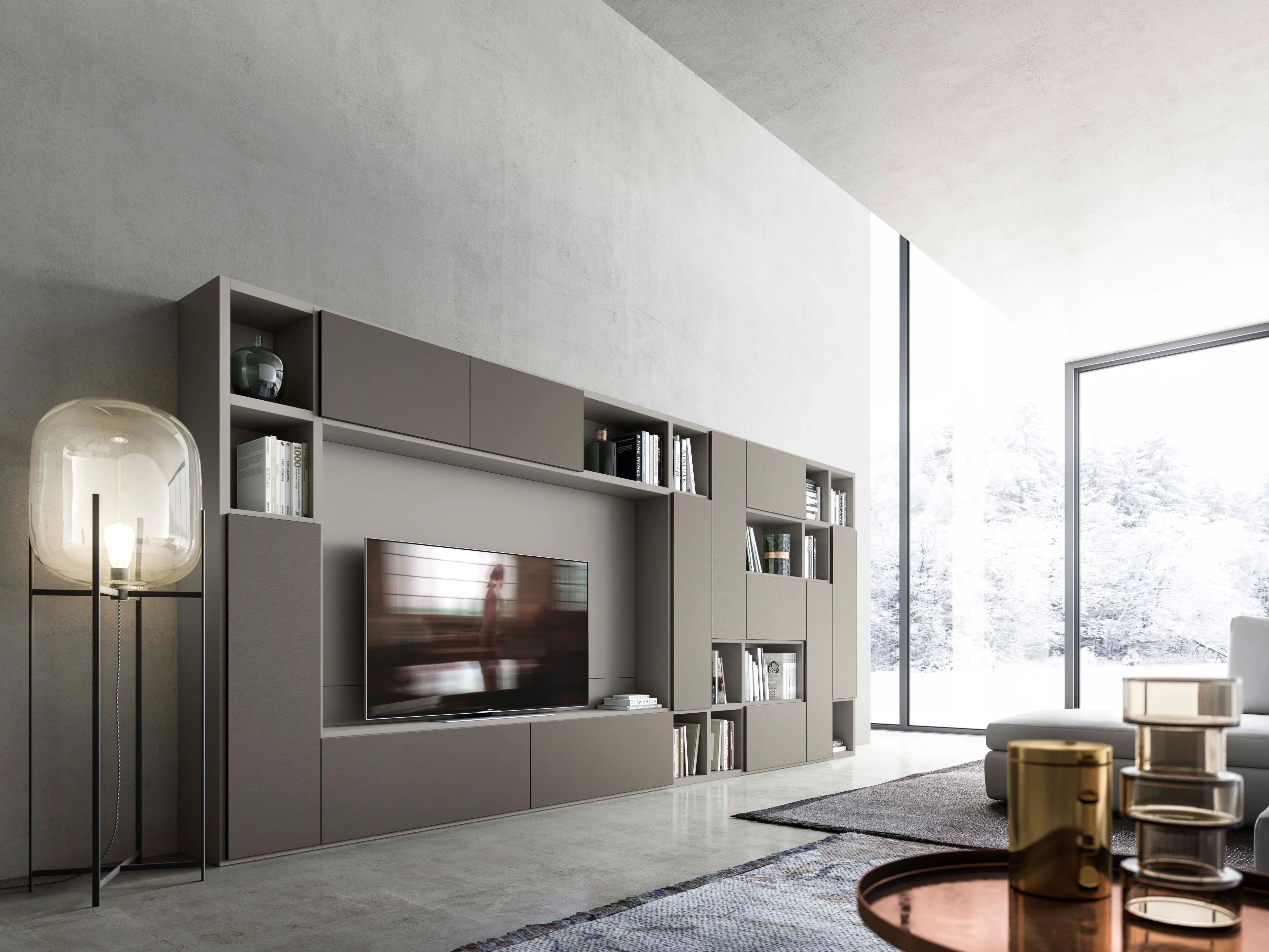 Деревянная оборудованная стена с подставкой для телевизора Alf DaFrè My Space ARCH-00030185 - Вид №1