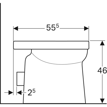 218500000 Напольный унитаз с горизонтальным смывом Geberit Renova Comfort Square, увеличенной высоты, полузакрытая форма, горизонтальный выпуск Geberit  - Вид №4