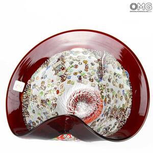 1322 ORIGINALMURANOGLASS Декоративная чаша Капли - красное стекло и муррины - муранское стекло 26 см