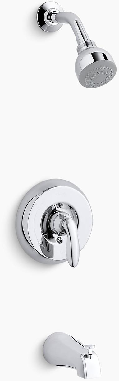 KOHLER Coralais Rite-Temp клапан для ванны и душа с рычажной ручкой, изливом NPT и насадкой для душа 2,5 галлона в минуту K-TS15601-4-CP  - Вид №1