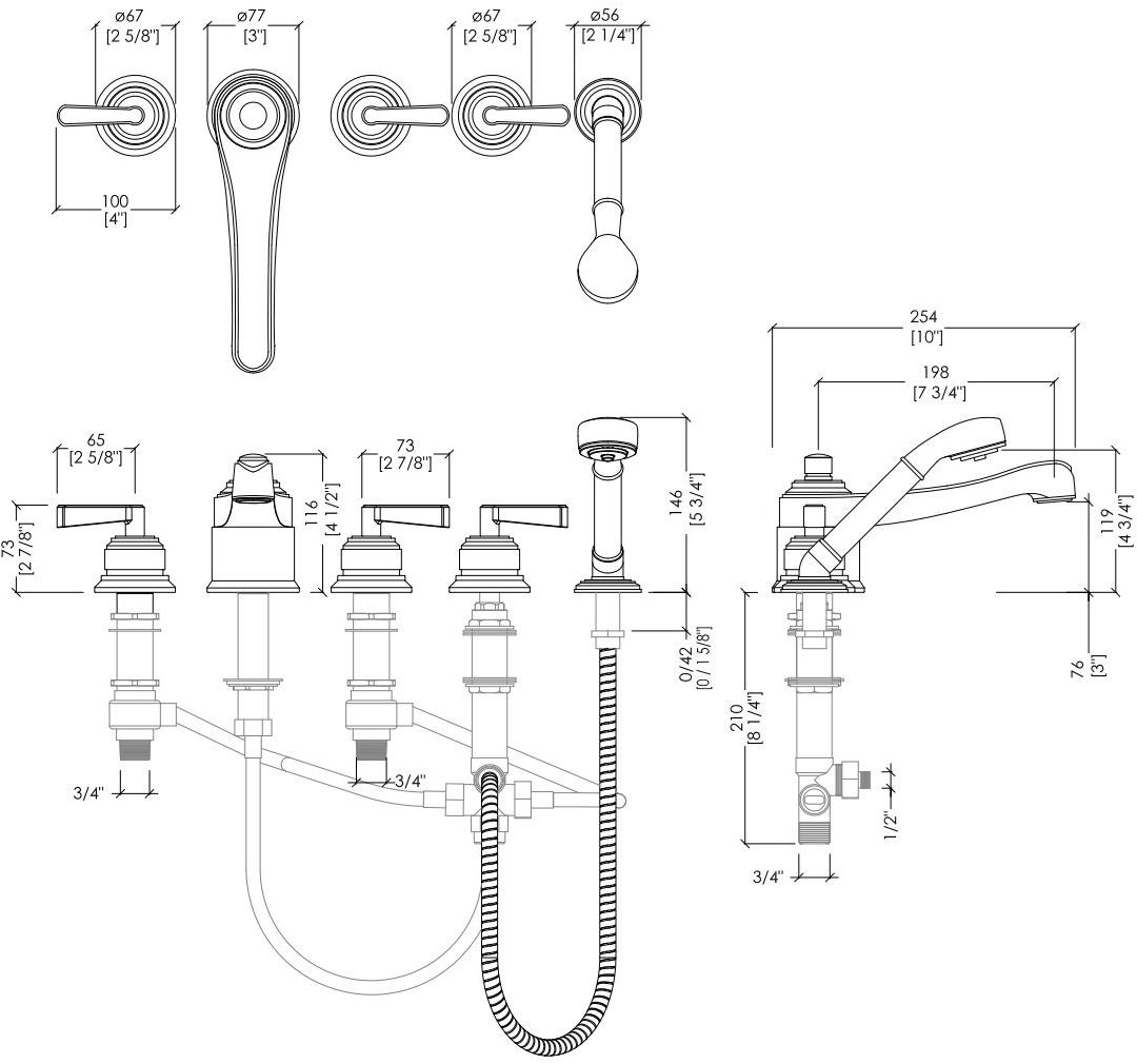 Devon&Devon Смеситель для ванны с ручным душем на 5 отверстий Manhattan Mnh450nk - Вид №1