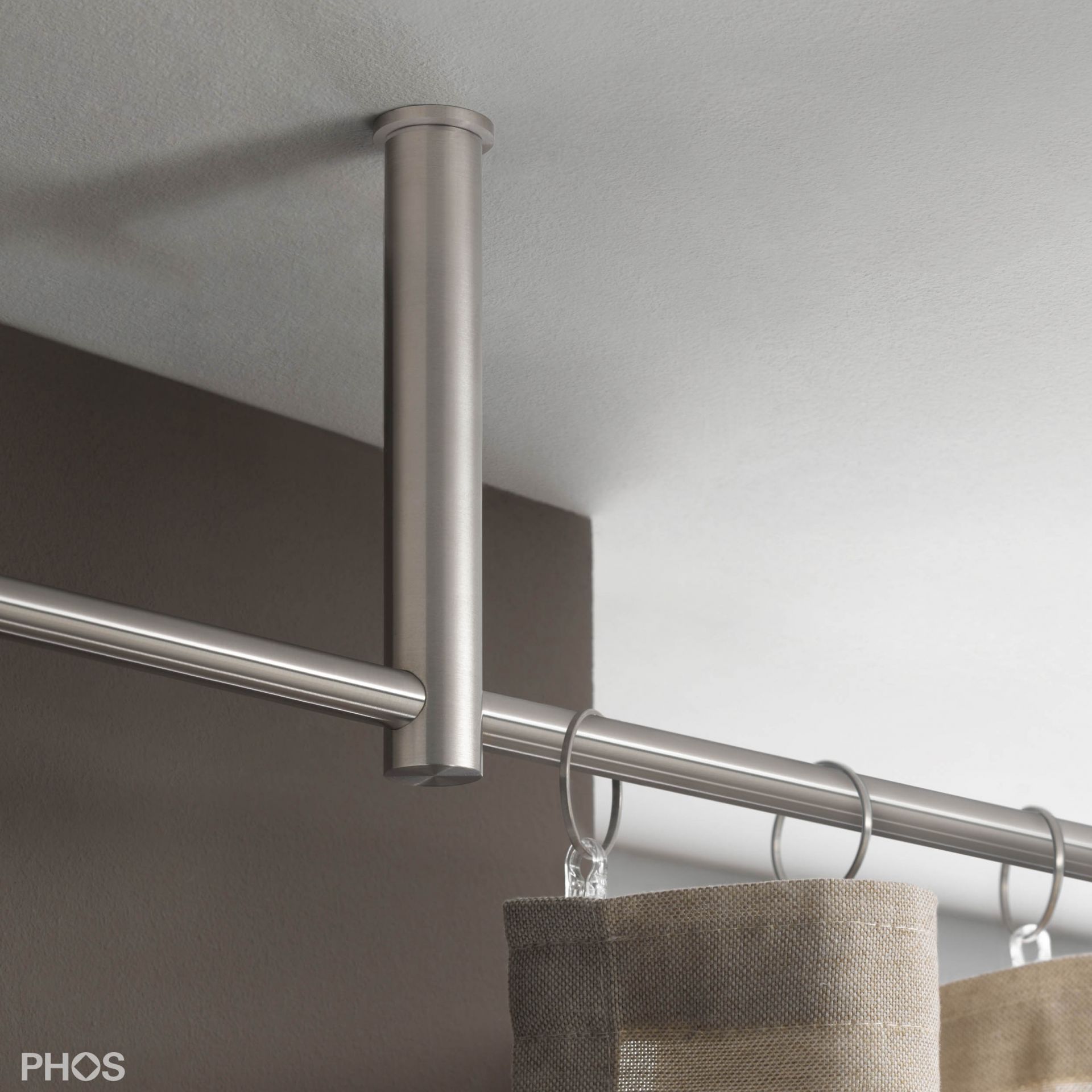 VS20-140-3800-D Комплект карнизов: 380 см с 2 держателями и 1 держателем карниза в качестве центральной опоры (большое расстояние от потолка) PHOS  - Вид №1